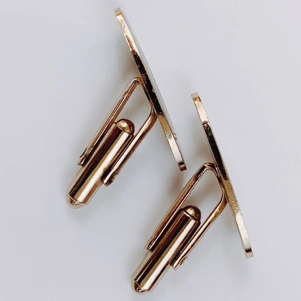 VTG Mid Century Black Cufflinks Tie Bar Chain 3-Piece Set Skyscraper Gold Tone